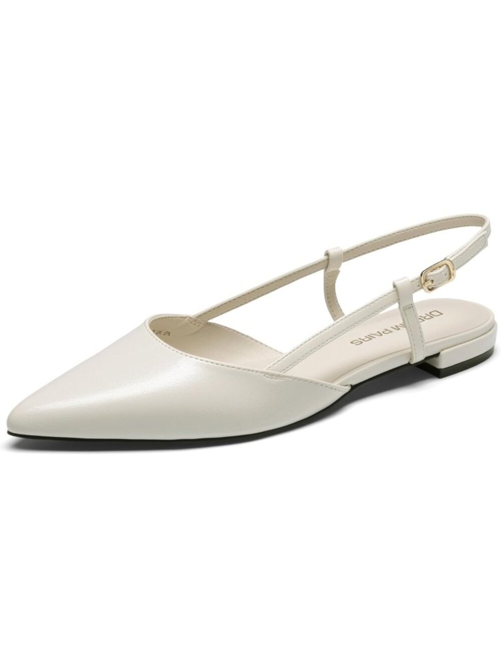 Women's Beige Slingback Pointed Toe Ballet Flat Buckle Strap Casual Dress Shoes